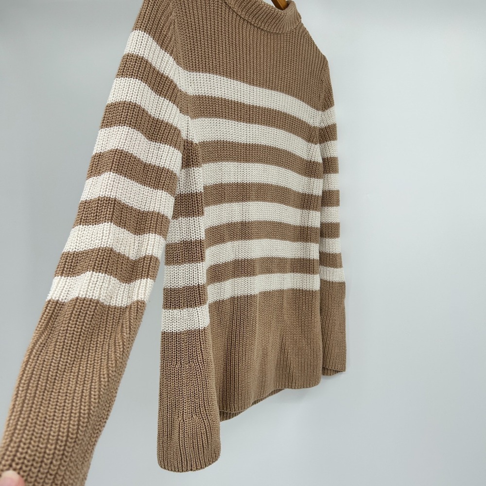 Talbots Coastal Cottage Stripe Cotton Sweater Womens L Chunky Soft Effortless